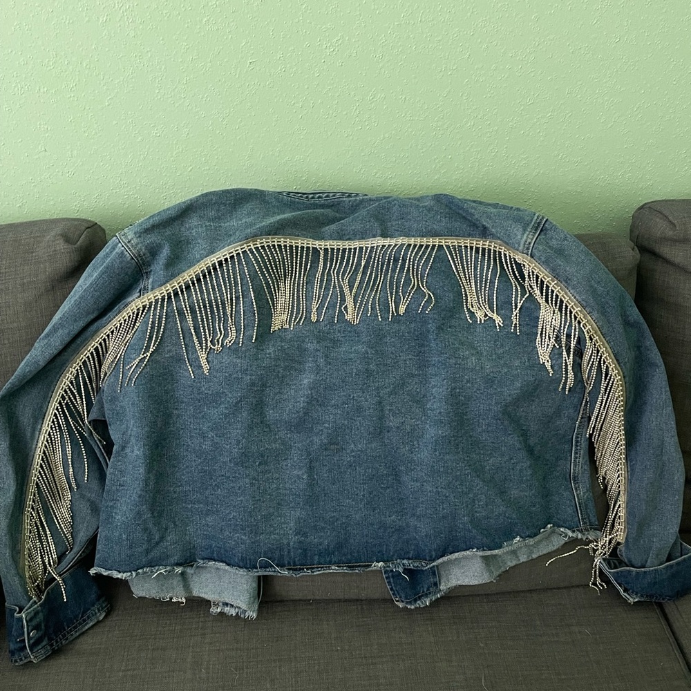 Rhinestone Fringe Denim Jacket